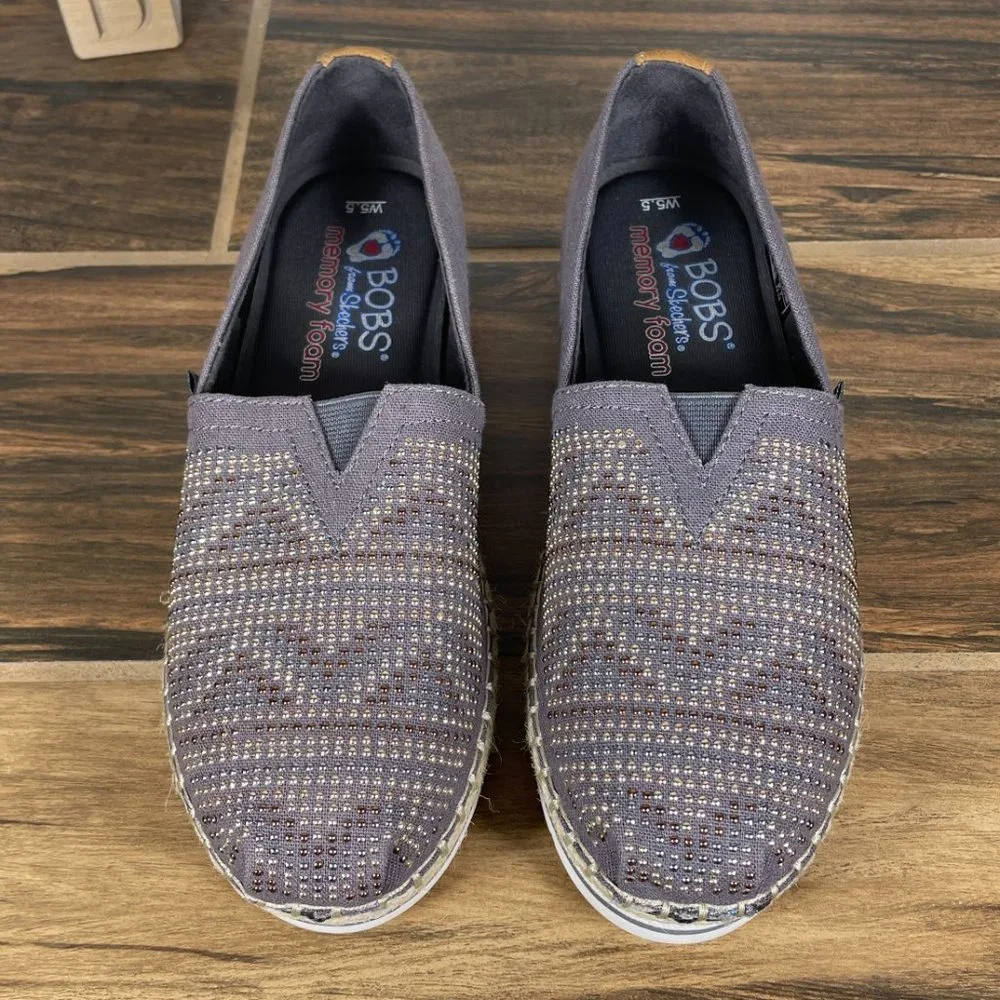 Skechers BOBS Breeze Moonbeams Stars Women's Size 5.5 Shoes Gray Espadrilles